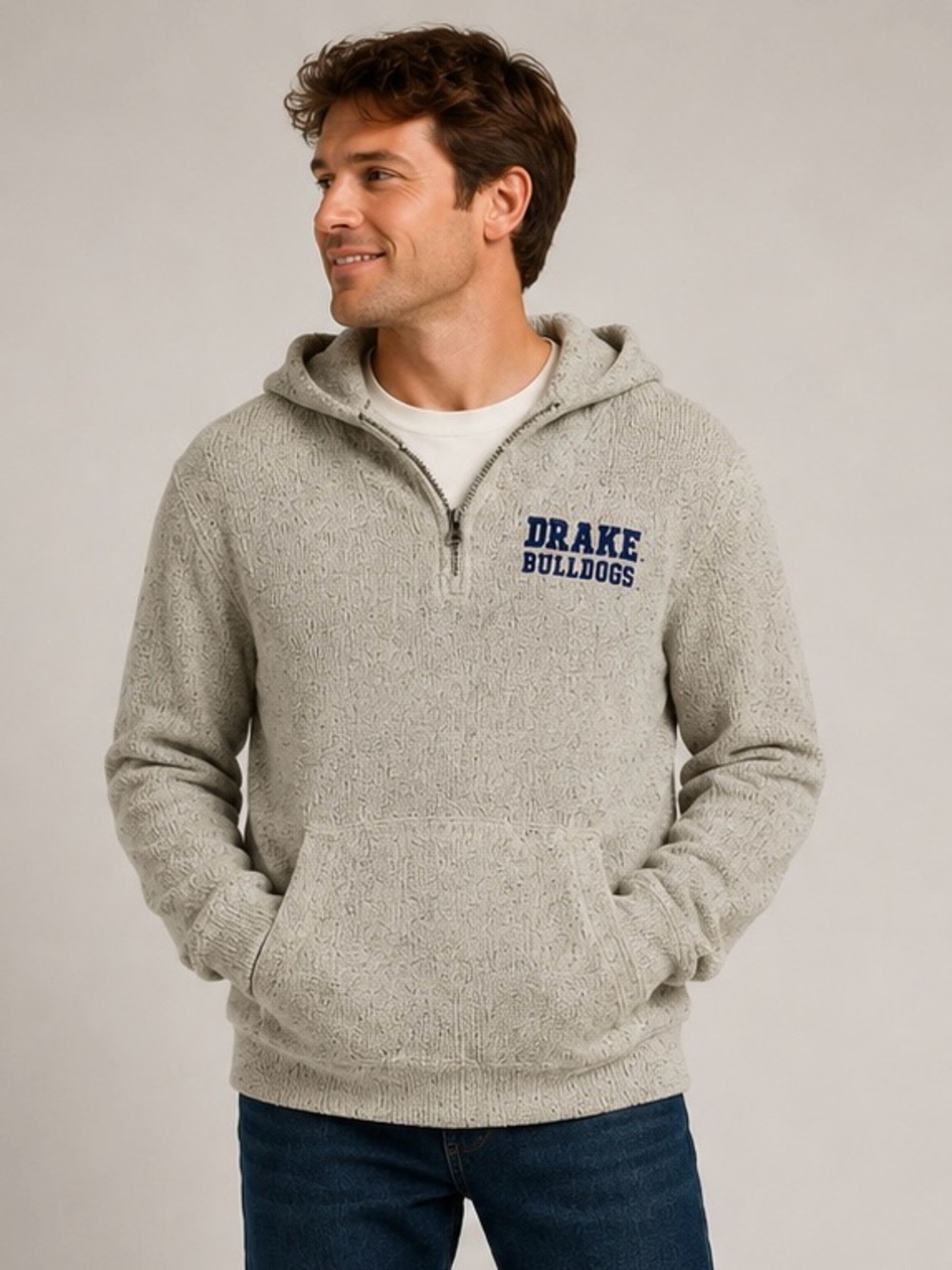 Drake Bulldogs Gray Half-Zip Hooded Pullover